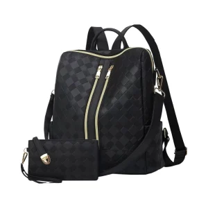Custom Women’s Convertible PU Leather Travel Satchel Handbag Backpack Purse with Polyester Lining 2 Piece Set