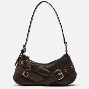 Custom Y2K Vegan Leather Shoulder Bag Studded Grunge Purse with Vintage Buckle for Women Street Style