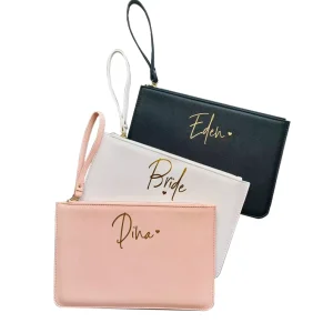 Custom Zipper Cosmetic Bag Makeup Clutch Elegant Women Wedding Bride Bridesmaids Zip Leather Pouch For Gift