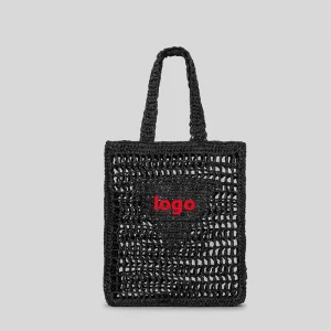 Custom logo Ladies Straw Tote Handbag Summer Beach Bag for Women Fashion Tote Rattan Handbags Large Capacity Paper Straw Bags