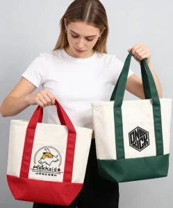Custom logo Large Reinforced Handle Navy Blue Green Lifestyle Cotton Canvas Shopping Shoulder Tote Bag