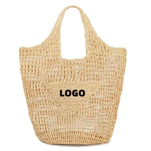 Custom logo Women’s Straw Beach Bag Mesh Woven Tote One Bag Large Travel Shoulder Tote Hobo Bag Handbags Paper