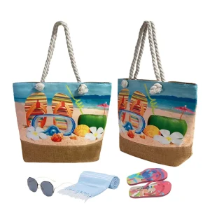 Customised High Quality Full Print Beach Beautiful Bag Reusable Eco friendly Girl’s Shoulder Bags Long Straps with Custom Logo