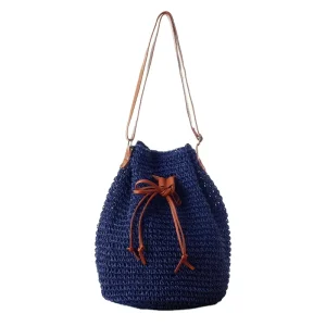 Customised Navy Blue Straw Beach Bag New Summer Women Fashion Hand Bags
