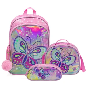 Customizable Butterfly Backpack for Girls Oxford School Bag Lightweight Kids Bookbag with Adjustable Strap