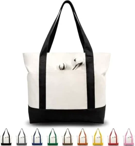 Customizable Canvas Tote Bag External Pocket Top Zipper Closure Reusable for Grocery Shopping Bag