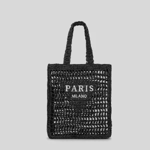 Customizable Embroidery Logo Lady Fashion Two Handles Open Top Portable Straw Handbags Woven Large Bag for Summer Autumn Spring