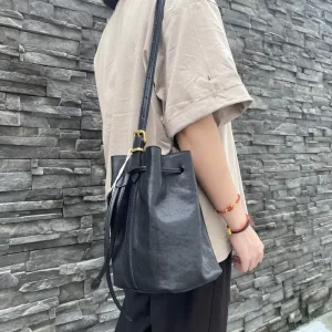 Customizable Genuine Full Grain Leather Bucket Bag for Women Durable Stylish and Spacious Handbag for Everyday Use