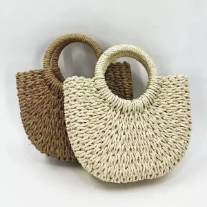 Customizable Large Size Straw Woven Women’s Shoulder Bag Woven Basket Eco-friendly Summer Shopping Beach Bag