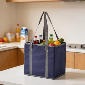 Customizable Non Woven Grocery Tote Bag Collapsible Basket Large Capacity for Supermarket Convenience Store & Daily Errands