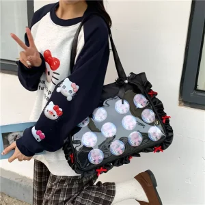 Customizable Premium Black Ita Bag Trendy Harajuku Style PVC Clear Window Shoulder Tote Handbag for Anime Pins Merch Display