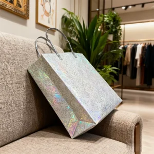 Customizable Waterproof Scratch Resistant Glitter Square Bottom Tote Bag for Supermarket Clothing Packaging