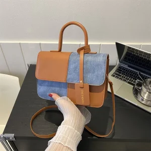 Customize Logo Splice Shoulder Bags Fashion Pu Leather Ladies Handbags Square Underarm Crossbody Bag