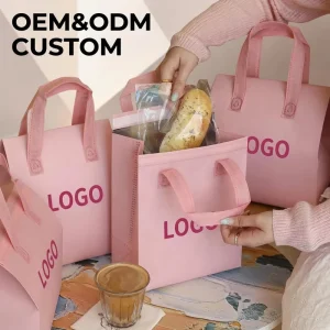Customized Aluminum Foil Non Woven Cooler Bag Food Delivery Thermal Takeaway Bakery Milk Tea Personalized Take Out Cooler Bag