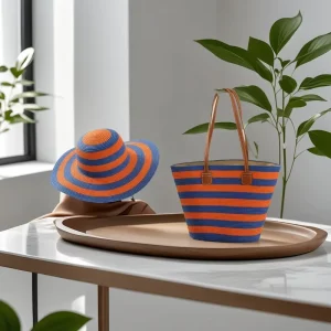 Customized Beach Tote Bag Shoulder Bags New Design Straw Summer Beach Bag and Hat Set