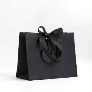 Customized Brand Logo Offset Printing Recycled Materials Paperboard Bag Elegant Reusable Luxury Boutique Shopping Black Gift