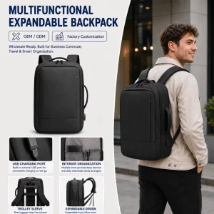 Customized Convertible Tech Backpack 17.3 Inch Expandable Waterproof Business Laptop Bag OEM ODM Oxford Mochila