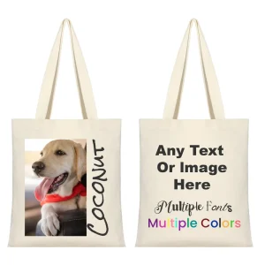Customized Cotton Tote Bag with Photo and Text Personalized Canvas Gift Bag for Dog and Cat Owners Features Logo