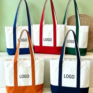 Customized Embroidery Logo Large Cotton Tote Bags for Women Canvas Burgundy Grocery Inner Pocket Tote Bag