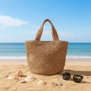 Customized Embroidery Travel Handmade Straw Woven Handbag Large Capacity Woven Shoulder Tote Straw Beach Bag for Women