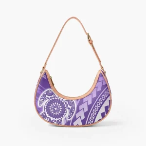 Customized Fashion Womens PU Leather Single Moon Bag Polynesian Tribal Print Crossbody Bag Waterproof Loop Bag