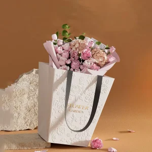 Customized Flower Bag Paper Printed Luxury Shopping Bag Handbag Flower Carrying Bag with Premium Design Flower Gift Packaging