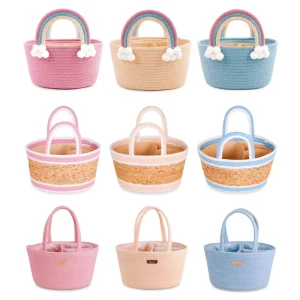 Customized Handmade Sewing Fashion Gift Sundries Shopping Rattan Cotton Polyester Rope Storage Basket Promotional Bag