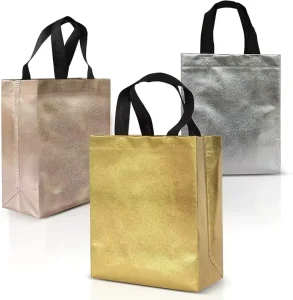 Customized High Quality Luxury Gold Non Woven Shopping Bag with Glossy Finish for Birthday Wedding Bachelor Party Gift