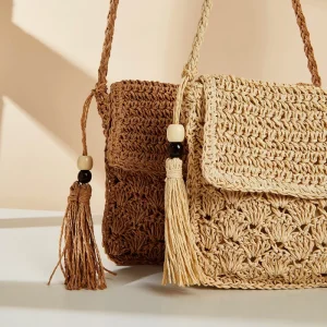 Customized Large capacity Reusable Eco Friendly Leisure Messenger Tote Bag Trendy Durable Vintage Lady Tassel Button