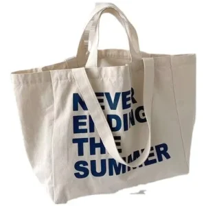 Customized Logo Large Tote Bag with Inside Pockets Cotton Canvas Tote Shopping Bag Personalized Women’s Tote Bags for Promotion