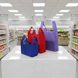 Customized Logo Printed Eco Biodegradable Non Woven Waist Bag Supermarket Recyclable Shopping Handbag