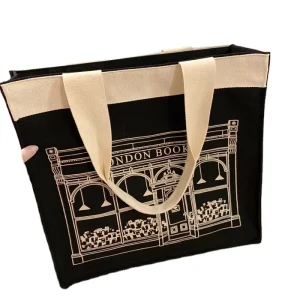 Customized Logo Printed Reusable Handle Shopping Cotton Carry Bag Eco Friendly Zipper Canvas Bag With Inner Pocket