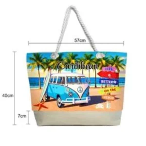 Customized Logo Printed Tropical Seaside Canvas Beach Bag Summer Beach Women Straw Tote Bags