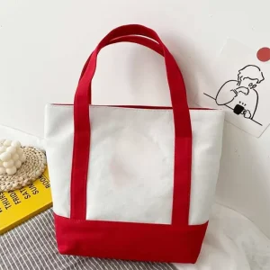 Customized Logo Prints Letter Pattern Folding Long Shoulder Handle Medium Size Shopping Cotton Canvas Tote Bags