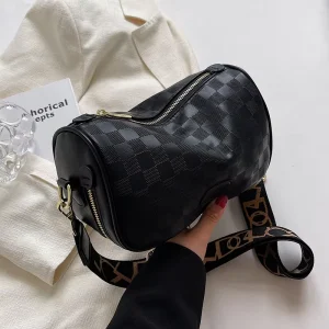 Customized Logo Split Leather Handbags Checkerboard Pattern Bowling Crossbody Bag Vintage Quiet Luxury Underarm Purse