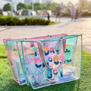 Customized Logo Transparent PVC Tote Bag Reusable Waterproof Cosmetics Shopping Beach Bag For Daily Life Use