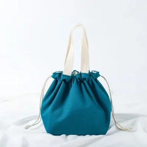 Customized Minimalist Organic Cotton Lunch Tote Bag with Colorful Drawstring Handle Recyclable Material for Bread Food Storage