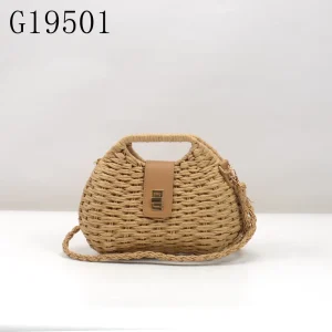 Customized Natural Women Vintage National Eco Friendly Handmade Straw Woven Shell Shaped Paper Straw Crossbody Bag Spring Autumn