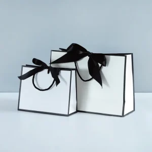 Customized Printed Ribbon Jewelry Paper Gift Bags with Bow Custom Logo Luxury Ribbon Handle Shopping Packaging Bag