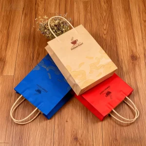 Customized Recyclable Food Packing Bag Coffee Shop Small Kraft Paper Bag Brown Kraft Shopping Paper Bags With Handle
