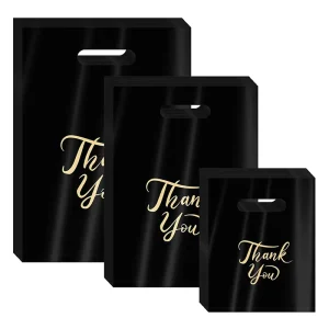 Customized Shopping Thank You Bag Shopping Mall Grocery Store Gift Packaging Black With Handle Packaging Plastic Bag