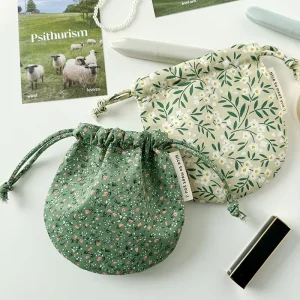 Customized Sweet and Cute Daisy patterned Drawstring Storage Bag Fresh Small Floral Fabric Coin Purse and Lipstick Bag
