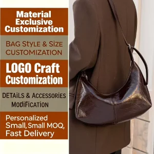 Customized Top Layer Oil Wax Cowhide Shoulder Bag Fashionable Design for Women’s Crossbody Bag Retro Underarm Bag