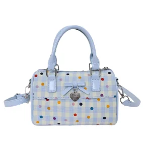 Cute Cartoon Bear Print PU Mini Barrel Bag Stylish Women’s Crossbody Handbag with Adjustable Strap