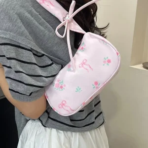 Cute Drawstring Shoulder Bag Stylish And Versatile Women’s Shopping Bag With Floral Print