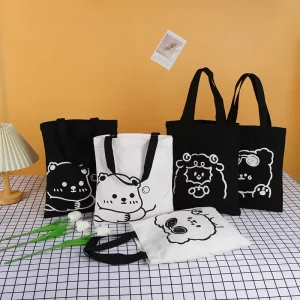 Cute Fashion Canvas Tote Bag Women’s Tote Bags Purse Large Capacity Shopping Tote Shoulder Bag With Zipper