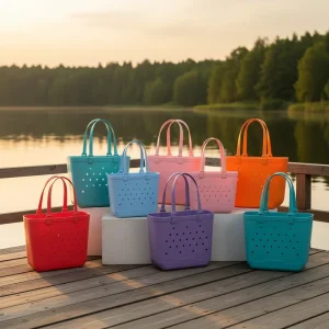 Cute Jelly Candy EVA Tote Bag Waterproof Custom Logo Solid Color Women Shoulder Handbag Fashion Beach Travel Grocery