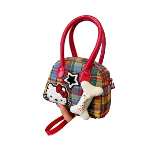 Cute Kitty Crossbody Messenger Bag Cartoon Printing Design Zipper Canvas Coin Purse Women
