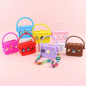 Cute Silicone Kids Handbags One Shoulder Cross-body Purses for Mobile Phone Outdoor Beach Use with DIY Charms
