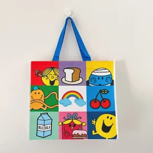 DLBZ Custom Logo Printed Non Woven Bag 9 Grid Cartoon Design Vibrant Full Color Durable Reusable Shopping Tote for Outdoor